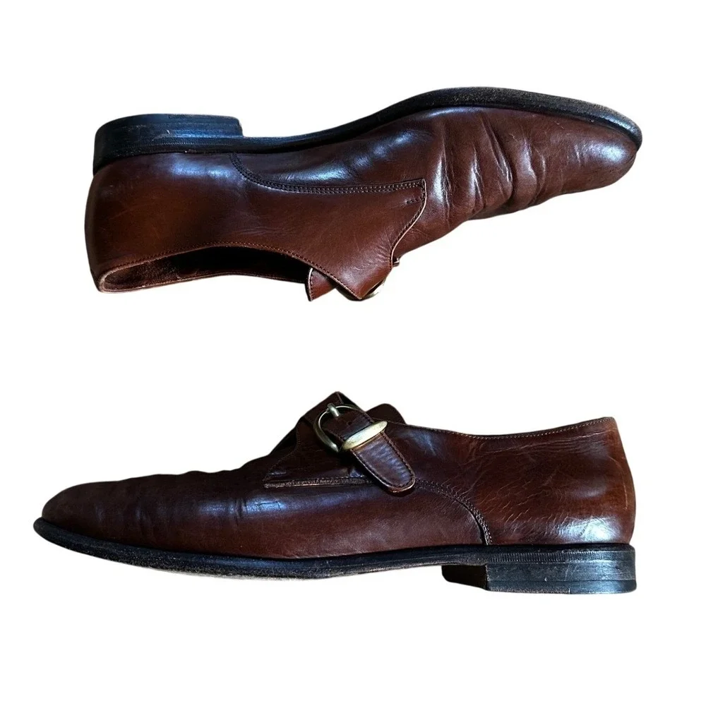 Coach Vintage Brown Leather Single Monk Strap Buckle Shoes Men's 8.5